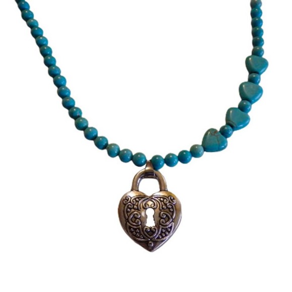 Faux Turquoise Howlite & Magnesite hearts Necklace 3035 - Picture 3 of 5